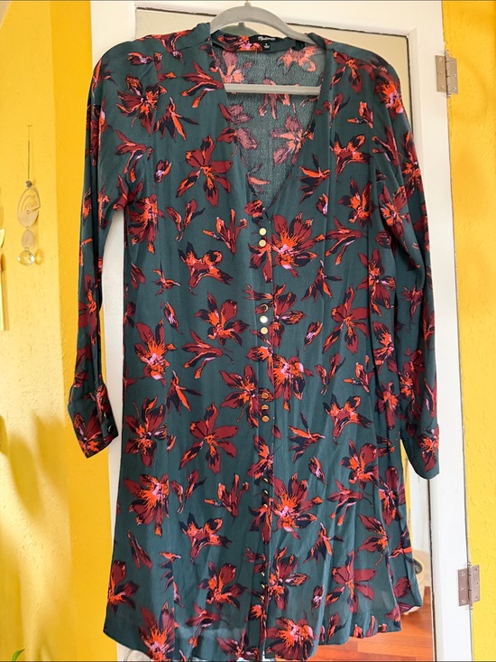 Madewell Dresses & Skirts - Madewell Forest Green Mini Dress with Red & Orange Floral Print